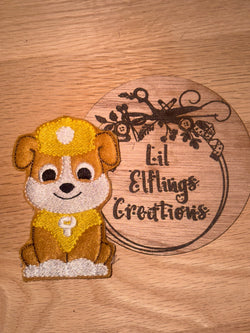 Construction pup finger puppet